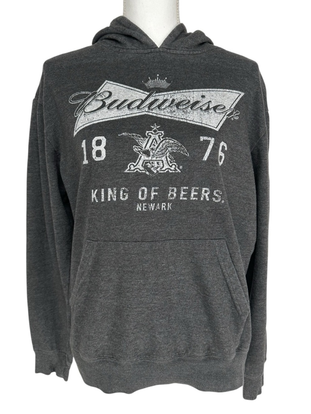 BUDWEISER / Charcoal Gray Hoodie Sweatshirt / 2011 / Medium / Emo Hipster Indie